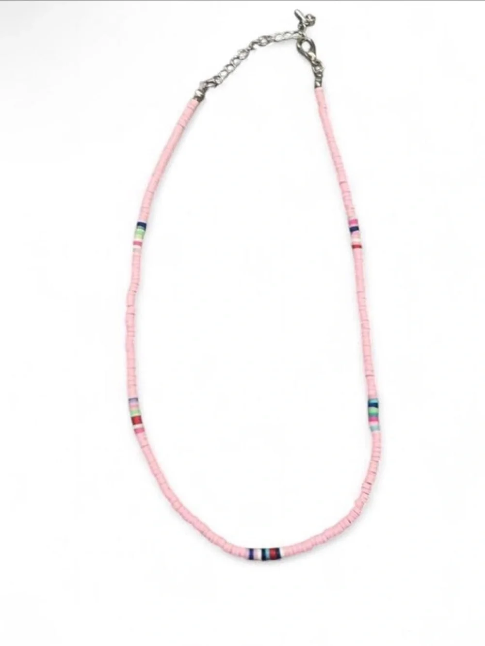 Delicate Pink Seed Bead Necklace with Multicolor Accents